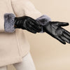 Vera - Gants tactiles en cuir de luxe avec fausse fourrure au poignet