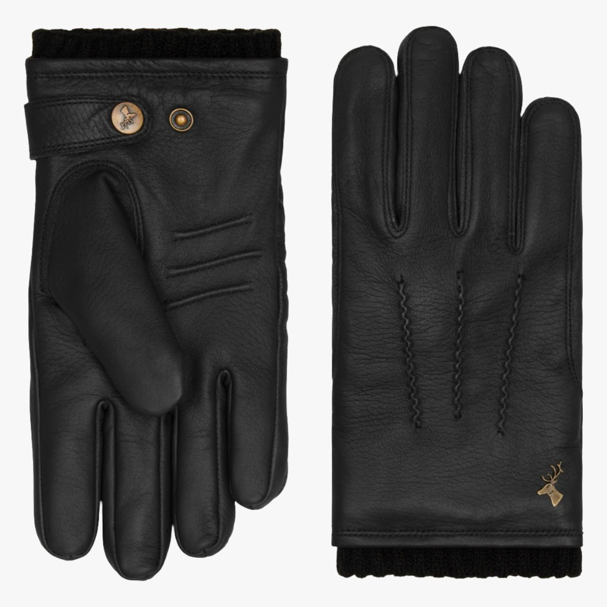 Gants homme en cuir doublé polaire avec surpiqures et sangle au poignet.  Bristol