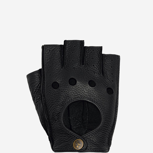 Zane (noir) – Luxueux gants de conduite sans doigts en cuir de cerf américain