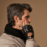 Zane (noir) – luxueux gants de conduite sans doigts en cuir de cerf américain