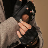 Zane (noir) – luxueux gants de conduite sans doigts en cuir de cerf américain