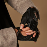 Zane (noir) – luxueux gants de conduite sans doigts en cuir de cerf américain