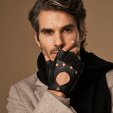 Zane (noir) – luxueux gants de conduite sans doigts en cuir de cerf américain