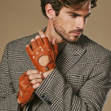 Zane (cognac) – luxueux gants de conduite sans doigts en cuir de cerf américain