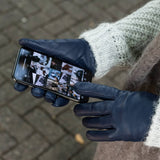 Ivy (bleu) - Gants tactiles en cuir de mouton et doublure en laine/cachemire - Schwartz & von Halen FR - Gants en Cuir - 6