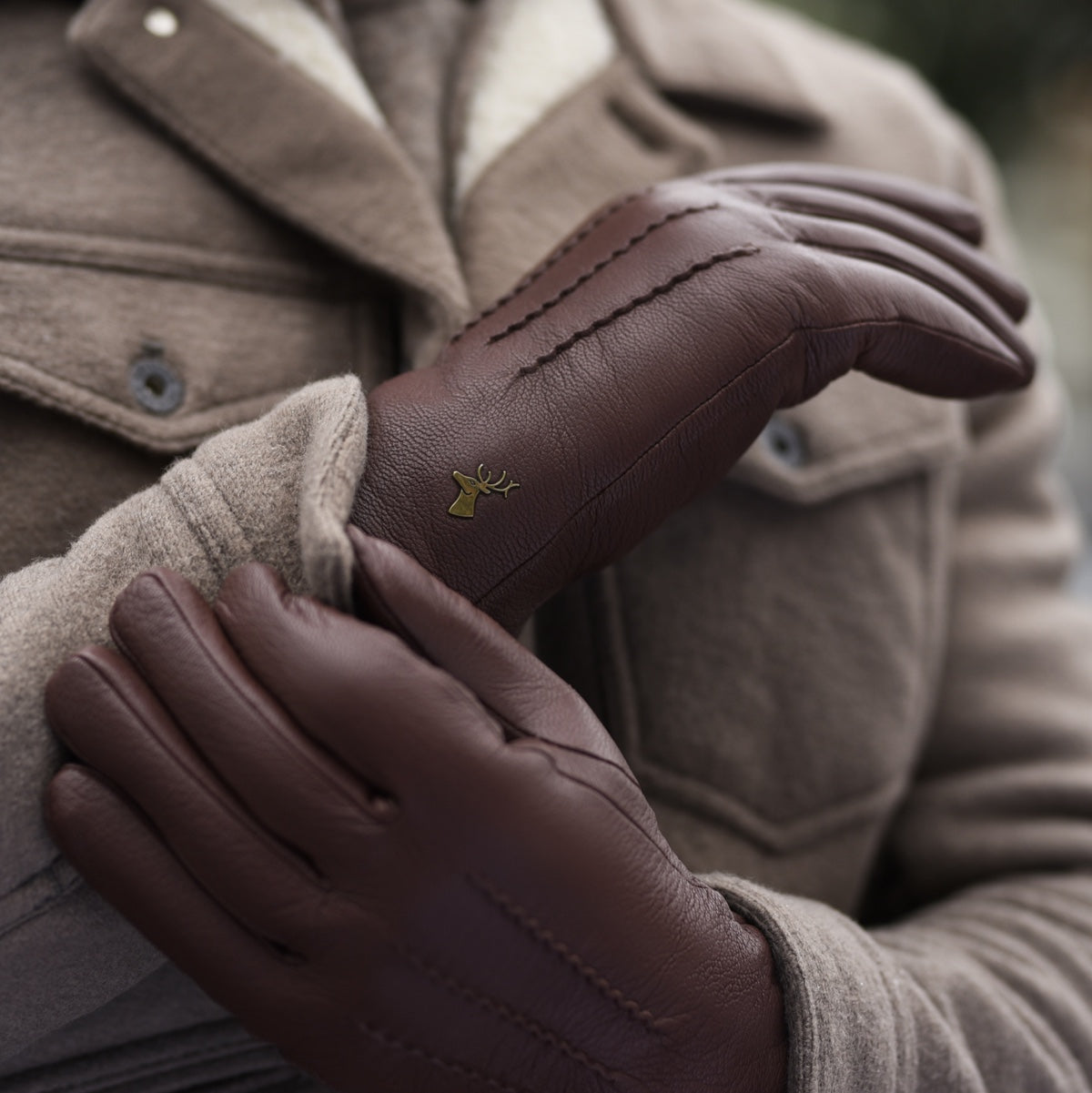 Gants homme percussion grand froid cuir - marron