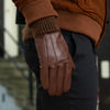 James (marron) - Gants classiques en peau de mouton avec doublure en laine/cachemire & fonction écran tactile