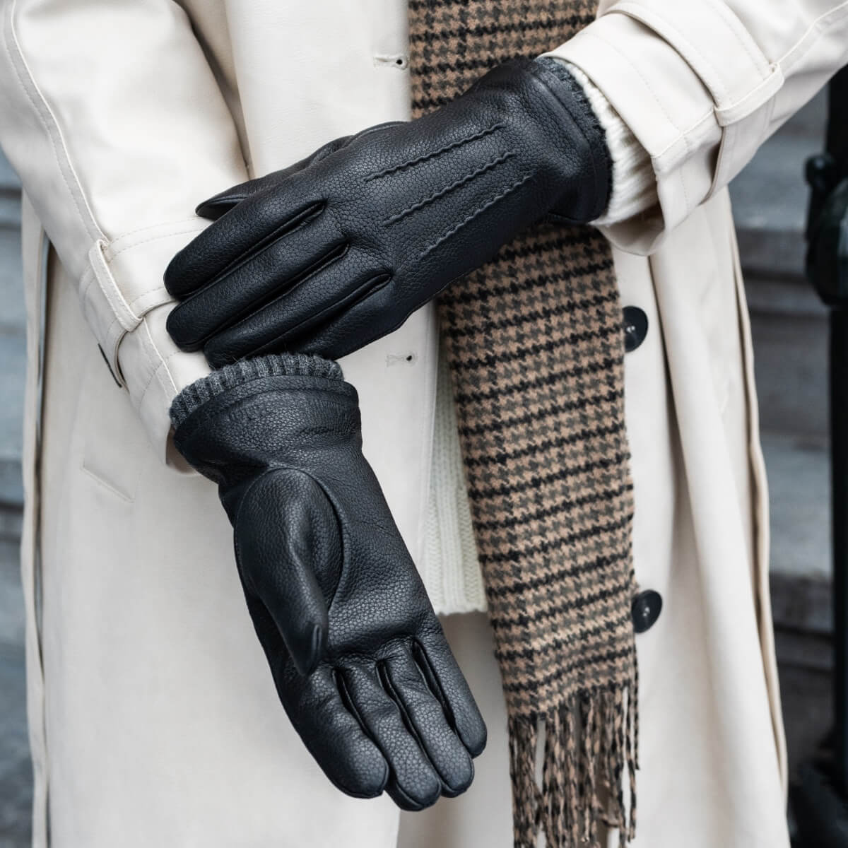 Emily - Gants en cuir de cerf (American deerskin) et doublure en laine