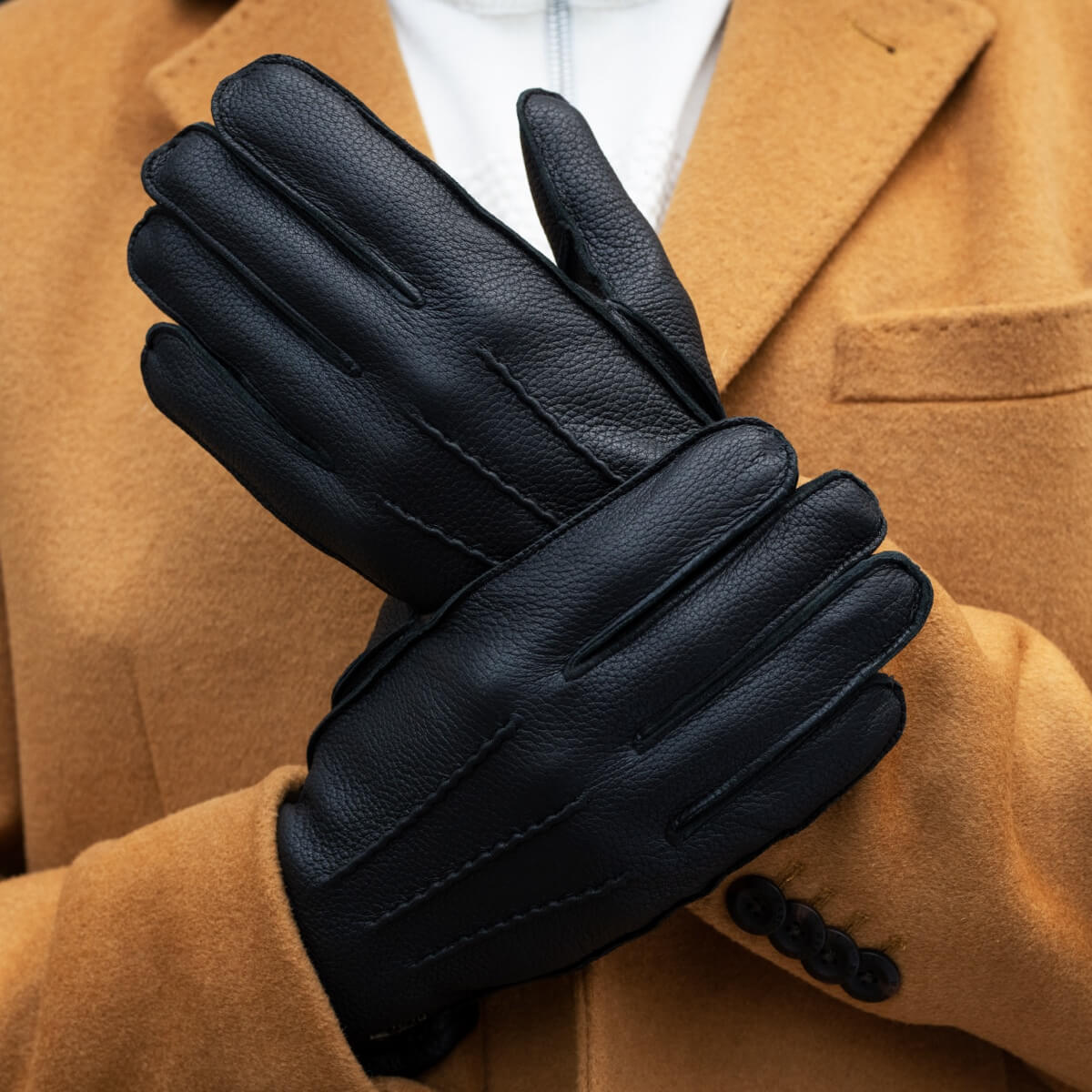 Gants HIVER Homme NOYER doublé laine cuir de cerf -  France