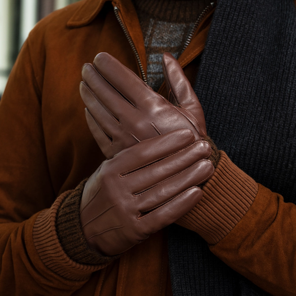 James (marron) – Gants classiques en cuir de mouton avec doublure luxueuse en cachemire et fonction tactile - Schwartz & von Halen FR - Gants en Cuir - 6