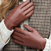 Madison (cognac) - Gants tactiles en cuir de mouton et doublure en laine/cachemire