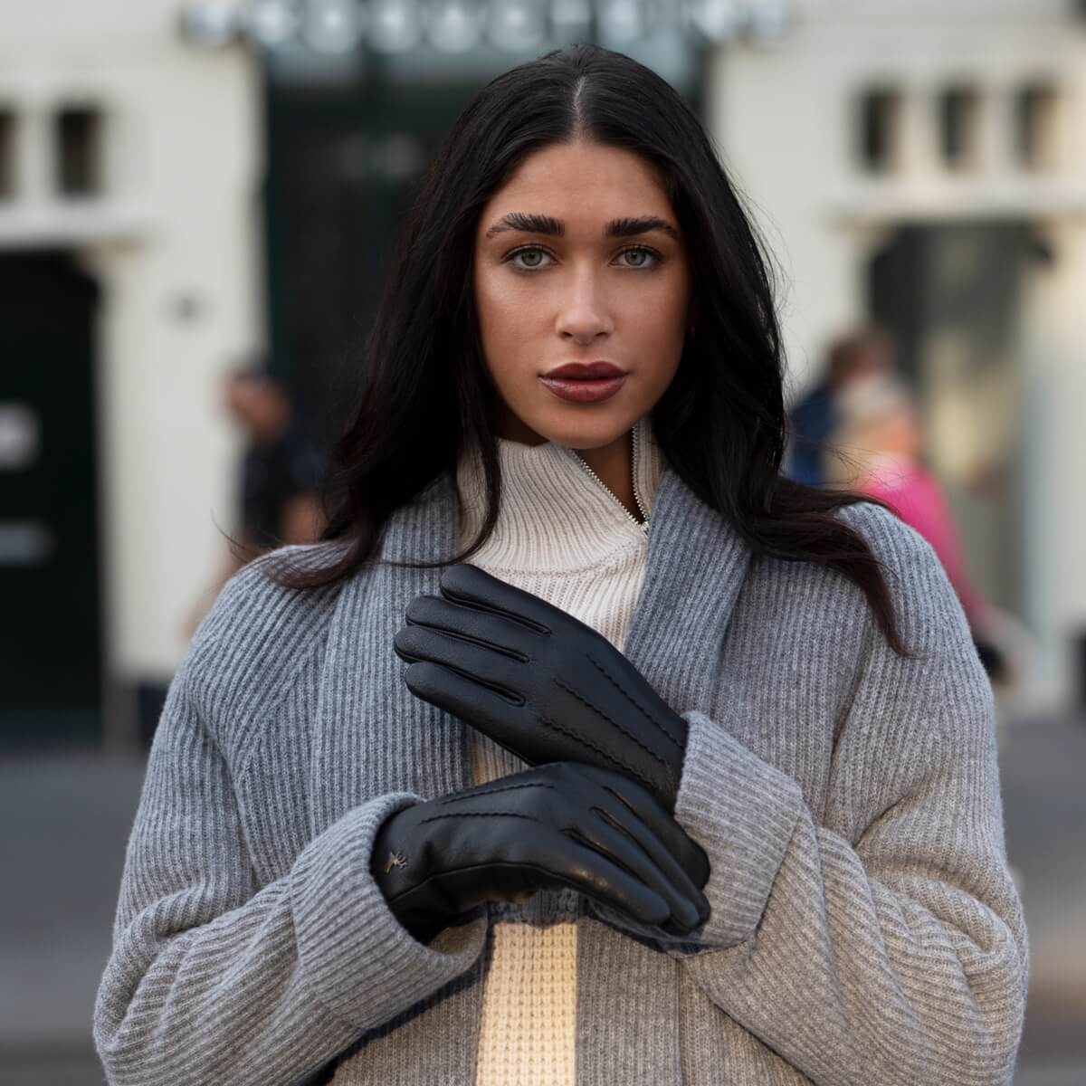 Alessandra - Gants tactiles en cuir de chèvre et doublure en laine d'agneau