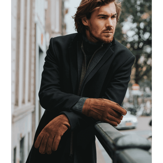 Clooney (marron) - Gants en daim et doublure luxueuse en peau de mouton